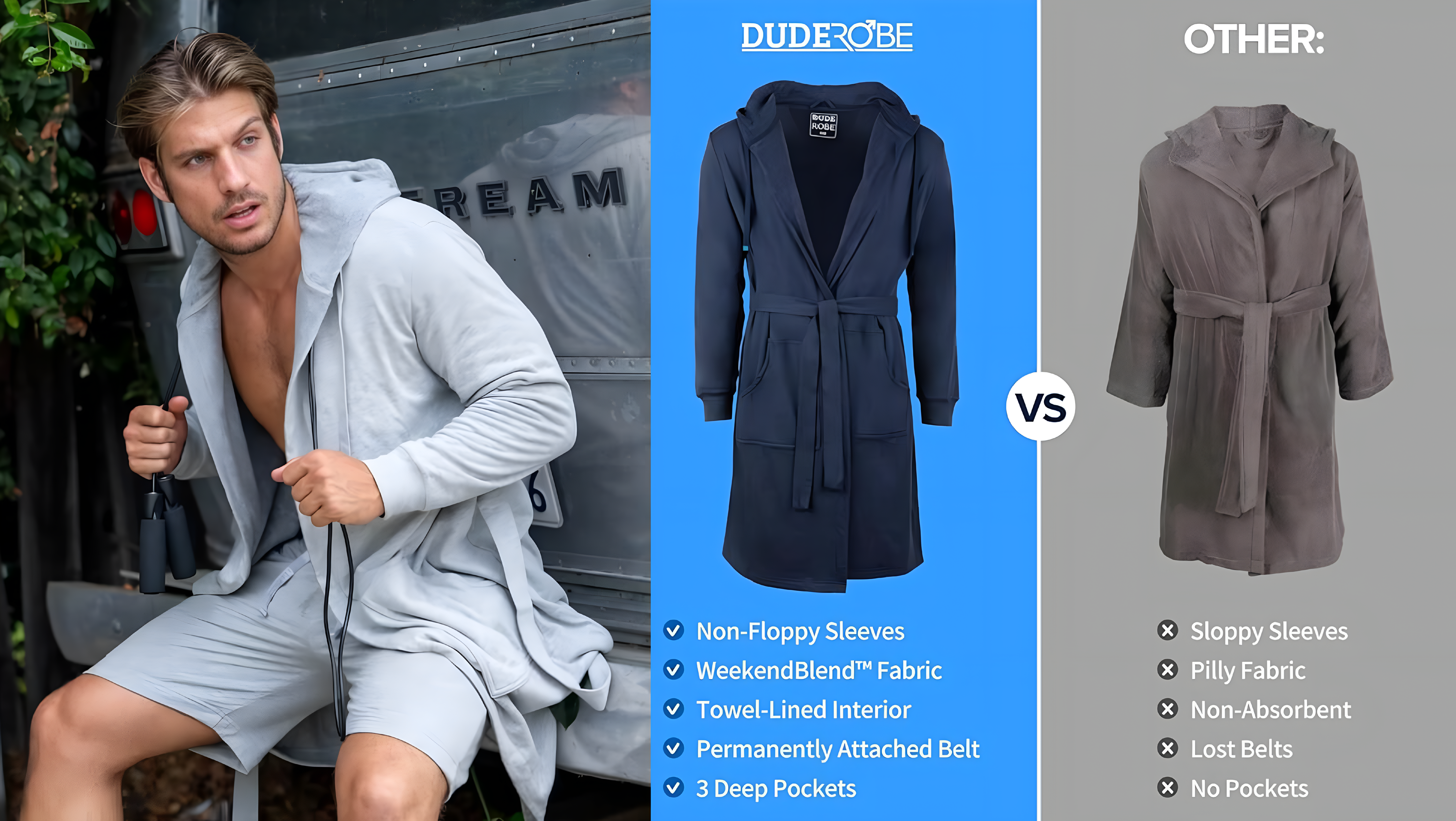 showing benefit of dude robe dupe