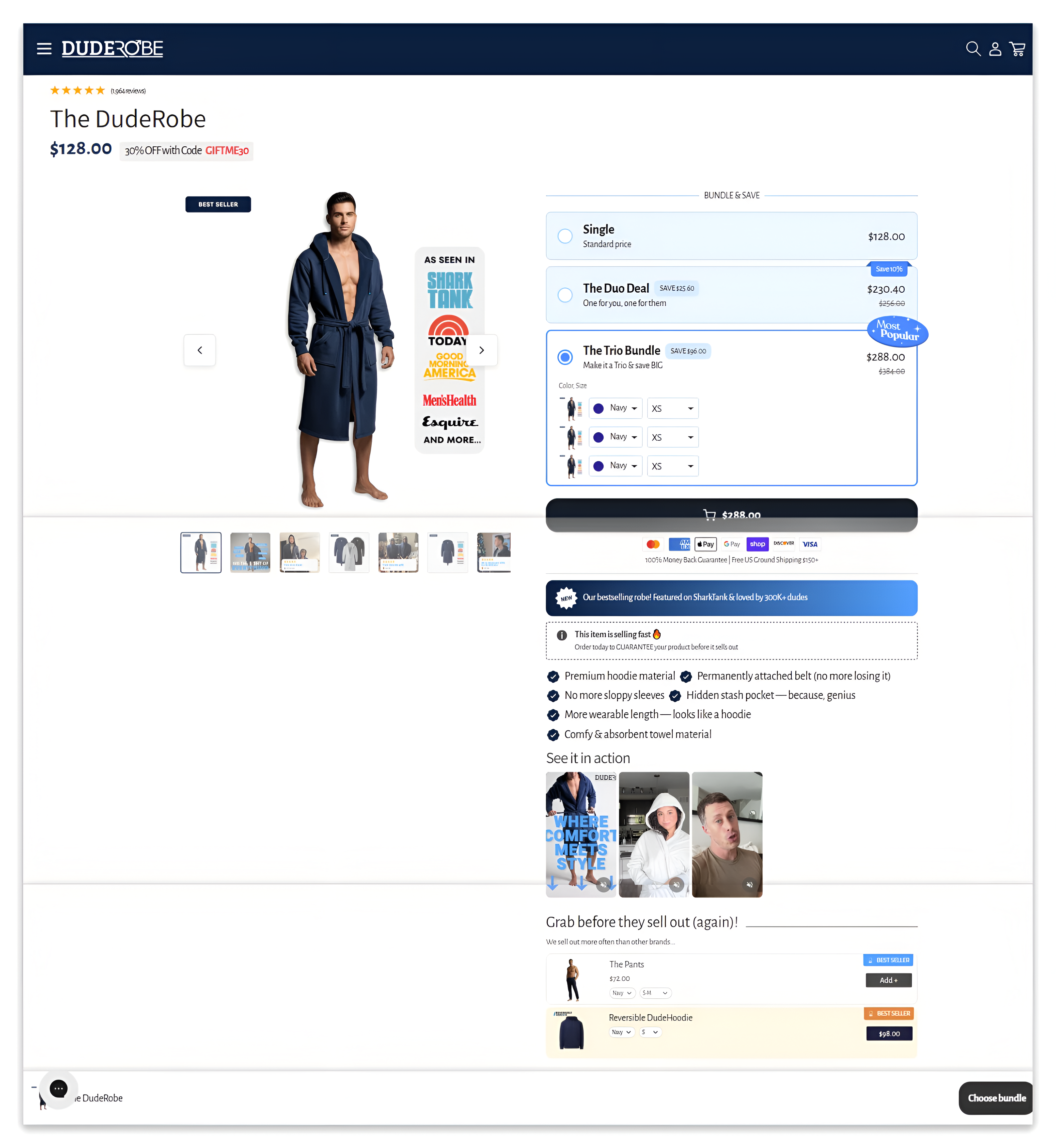 dude robe hoodie product detail page